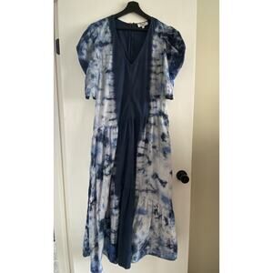 SEA New York Tie Dye Tiered Maxi Dress Blue Puffed Sleeves Size XL